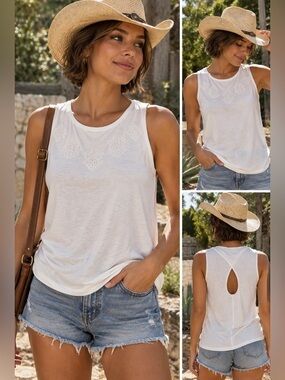 Banana Republic off White ivory embroidered Sleeveless tank Top Small